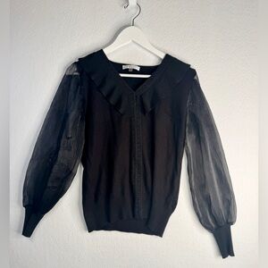 Sioni Black Sweater with Sheer Sleeves, Size Medium